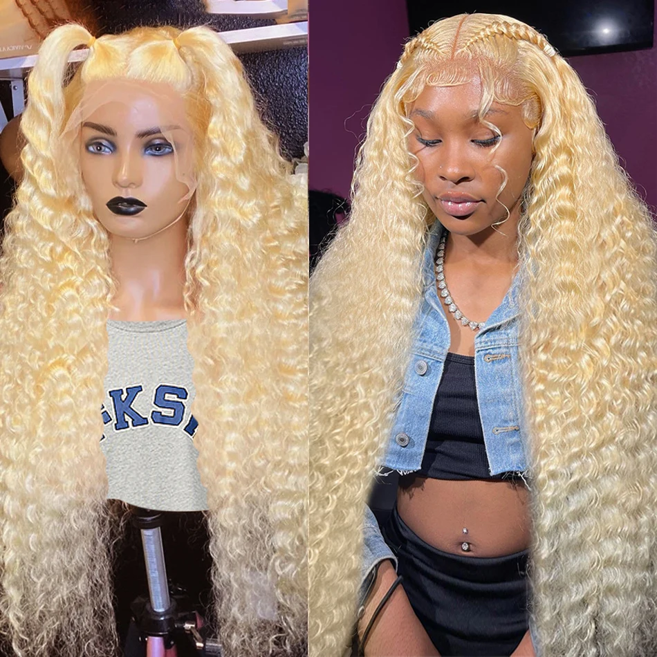 

613 Honey Blonde Curly Human Hair Wig HD Transparent Lace Front PrePlucked Wig 13x4 13x6 Brazilian 30 Inch Remy Water Wave Wig