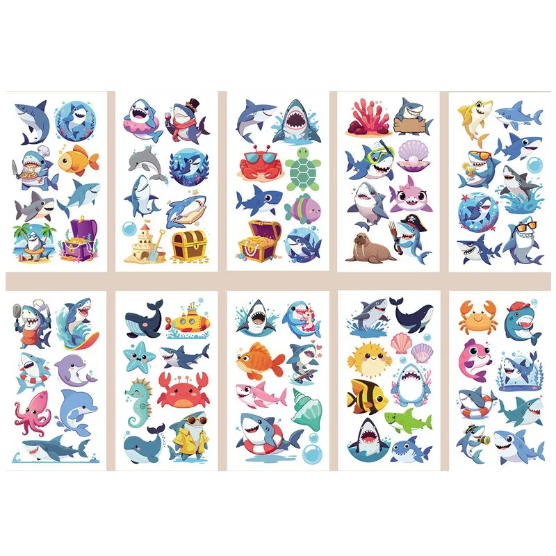 Cartoon Shark Temporary Tattoo Stickers 10pcs