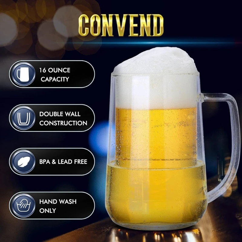 Freezable Double Wall Beer Mug Functional Clear Insulated Double Wall Insulated Plastic Cup For Frosty Beverages