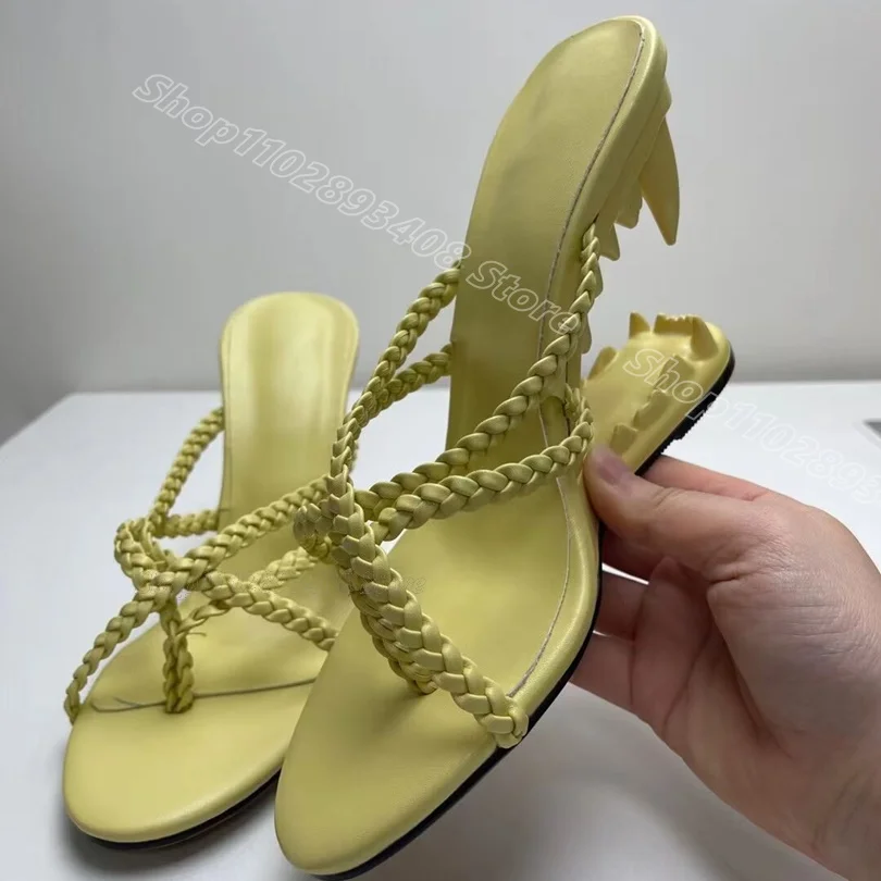 

Yellow Strange Style Heels Flip Flops Open Toe Knit British Style Spring New Fashion Party Women Shoes 2024 Zapatos Para Mujere