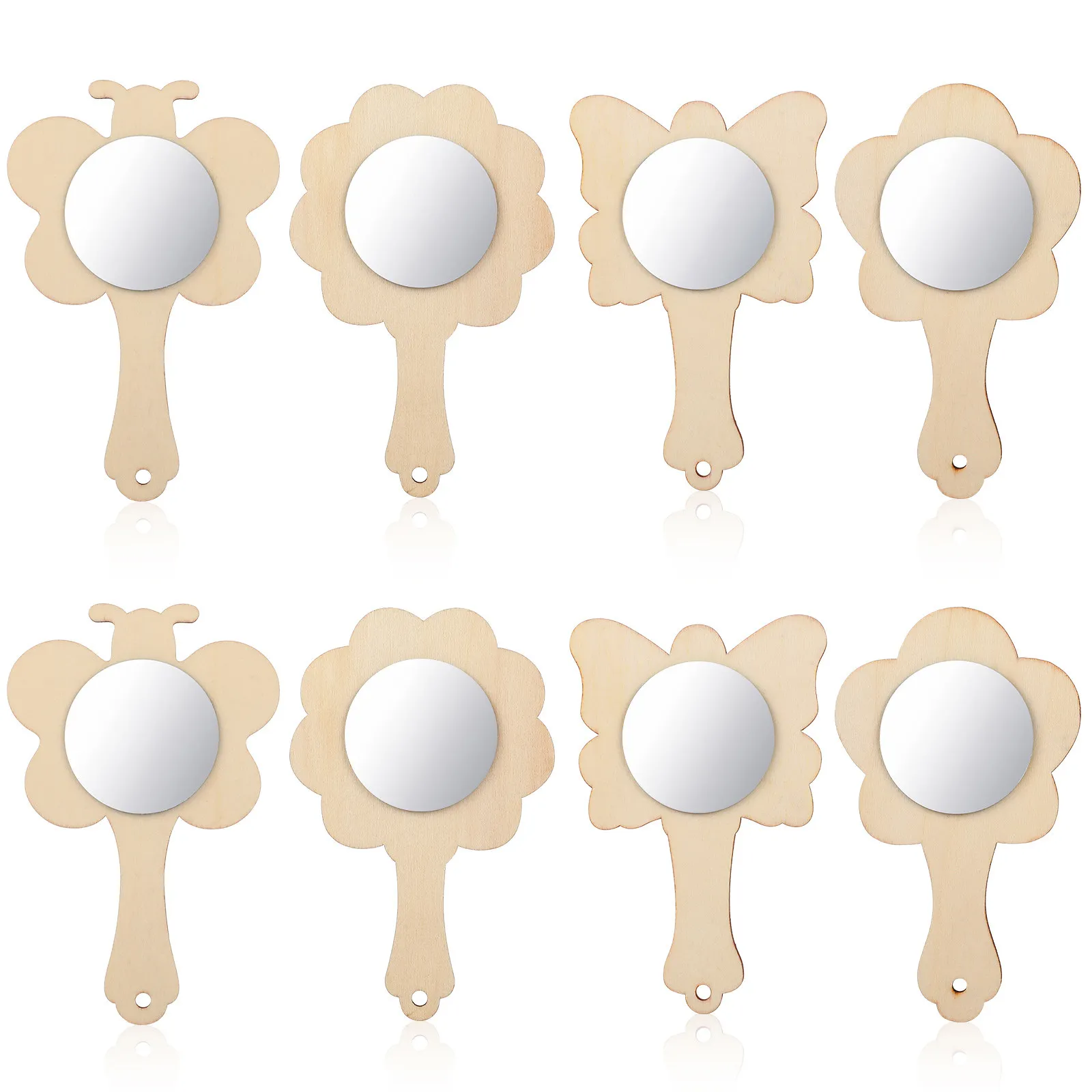 18Pcs 작은 나무 거울 그림 그리기용 미완성 공예 거울 반짝이 장식 어린이 DIY 휴대용 거울 아트