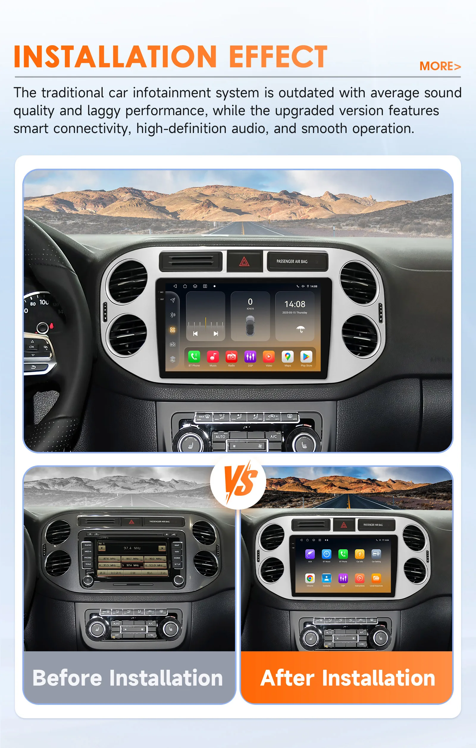 9"Carplay Android 14 Autoradio Autoradio für Vw Volkswagen Tiguan 1 2006-2016 Multimedia-Player von Snapdragon GPS 360 Cam Screen – Detail 5