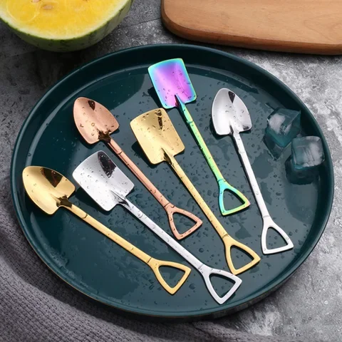 

4PCS Coffee Spoon Cutlery Set Stainless Steel Retro Iron Shovel Ice Cream Spoon Scoop Creative Spoon tea-spoon Fashion Tableware