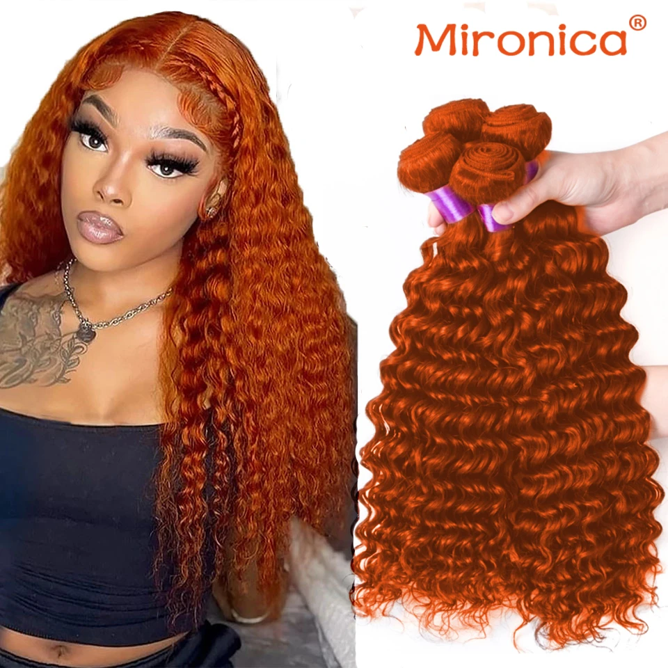 Deep Wave Bundles Human Brazilian Remy Hair Extensions Orange Ginger ...