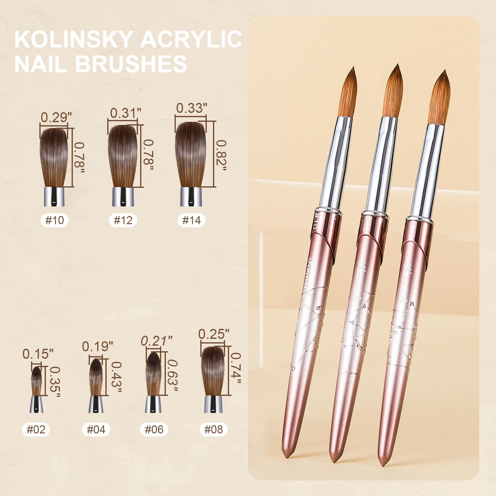 Acrylic Nail Brush Kolinsky Hair Bristles Round Shaped Handle for Application Nailar