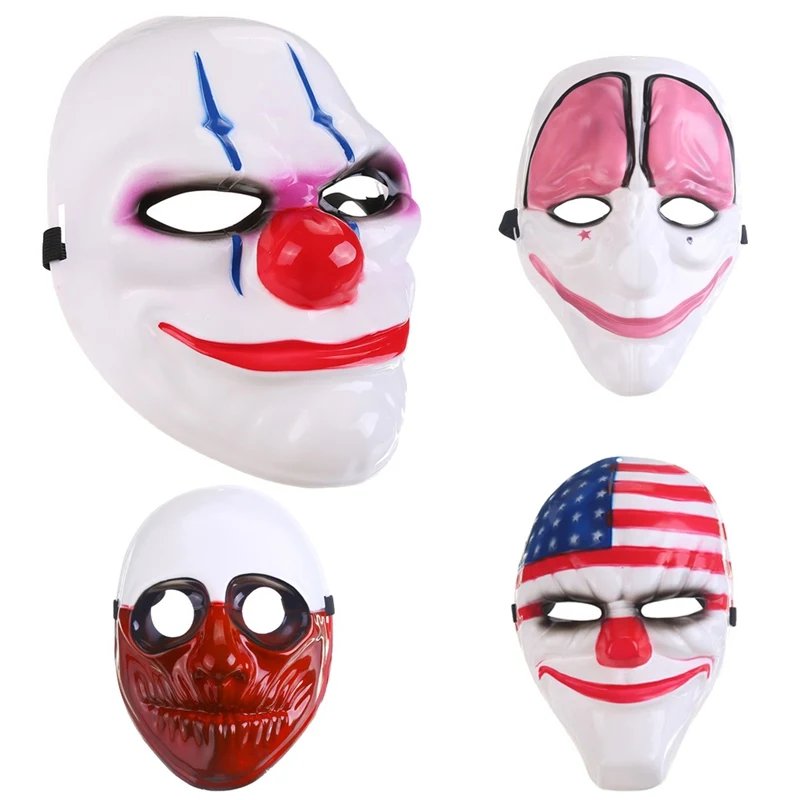 

10pcs/lot Dallas/Wolf/Chains/Hoxton Clown Masks for Masquerade Party Scary Clowns Mask Payday 2 Halloween Horrible Mask