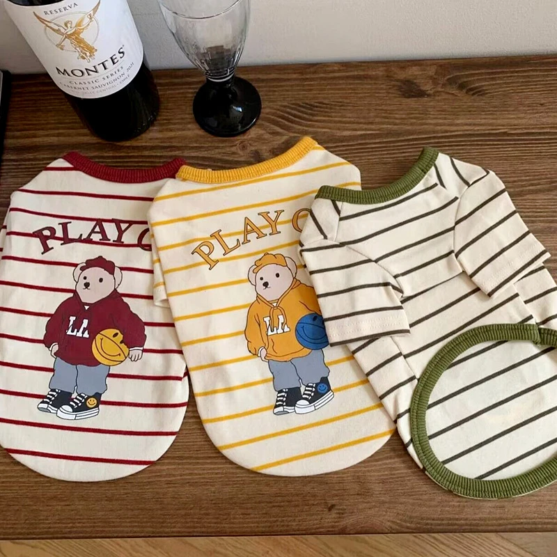 Vestiti Per Animali Domestici Primavera/Estate Per Cani Di Taglia Piccola Media A Righe Cute Bear Soft Kitten T-Shirt Yorkshire Designer Chihuahua Cat