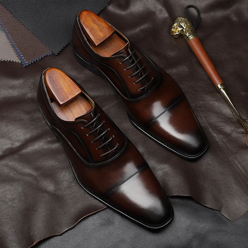 Mens Leather Dress Shoes Handmade Square Toe Leather Dress Shoes for Men British Craftsmanship