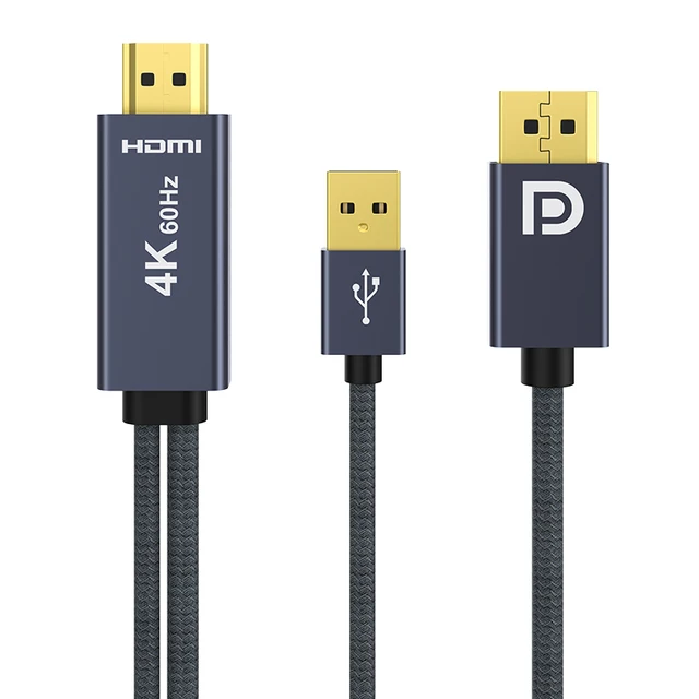 4K HDMI to DP Cable HDMI To Display Port Converter 144Hz Audio Video