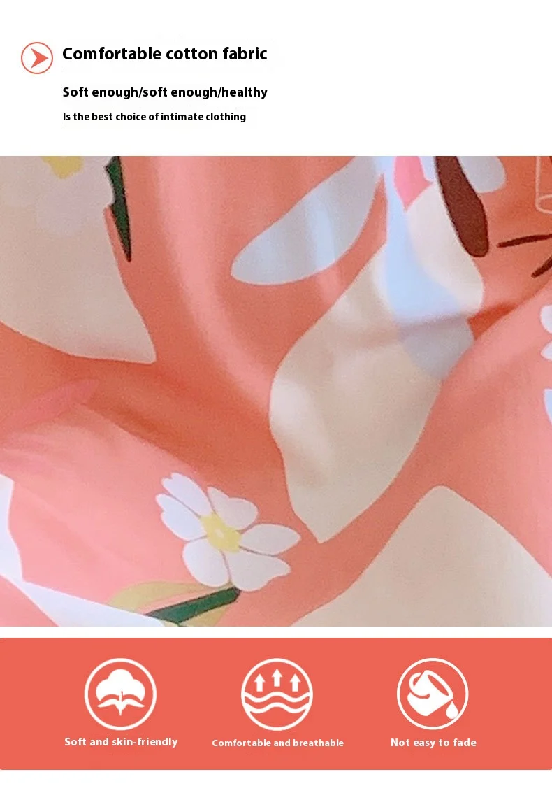 Summer Cotton Silk Nightgown Women's Home Wear Short-Sleeved Cartoon Print Pajamas Burst Large Size Spring and Autumn Home Wear