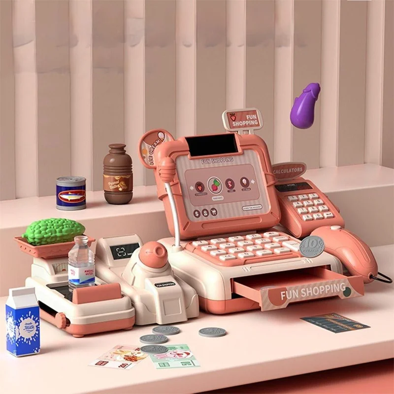 Children's Multifunctional Cash Register Can Scan Code Toy Simulation Convenience Store Supermarket Mini Cash Register Girl supermarket cashier toys cash register playset