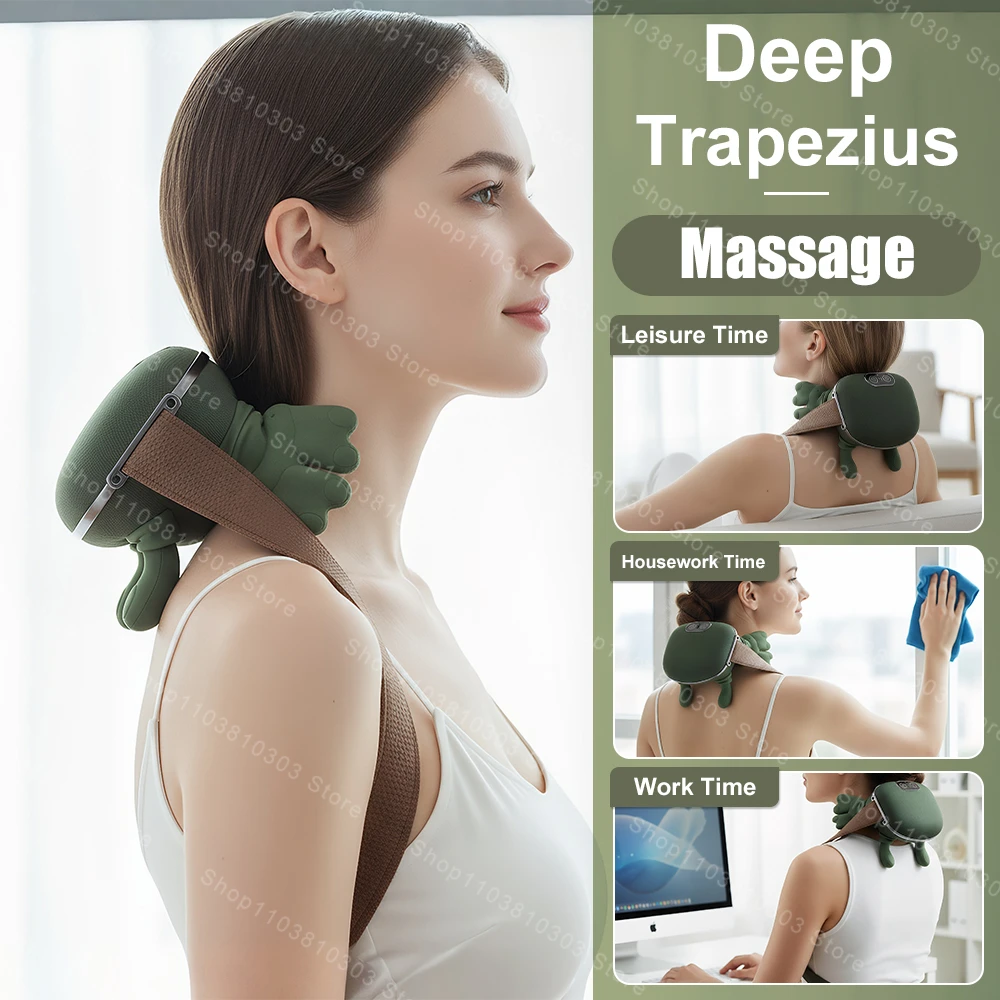 Wireless Neck and Shoulder Massager Heated Kneading Back Massager Shawl Electric Deep Trapezius Muscle Relaxation Pain Relief