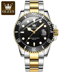 OLEVS Classic Men's Quartz Watch with Luminous Hands and Stainless Steel Strap (Gold black)