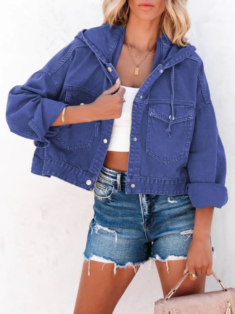 New Jackets for Women Hooded Denim Jacket Women Vintage Jean Coats Casual Long Sleeve Top Clothes Women Streetwear - 3
