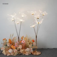Wedding Acrylic 5 Glowing Brushed Butterflies Road Guide Stage Decoration Banquet Living Room Scene Decoration Props Floor Lamp