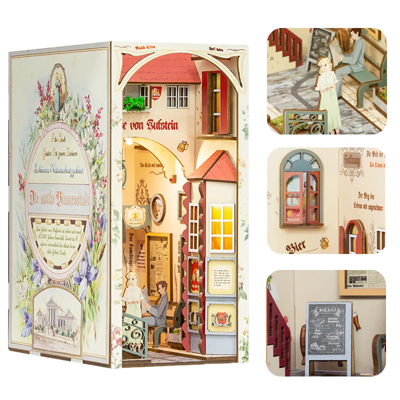 

Cutefun DIY книжная полка, набор вставок, город цветов, деревянный миниатюрный дом с мебелью для детей, подарки на день рождения