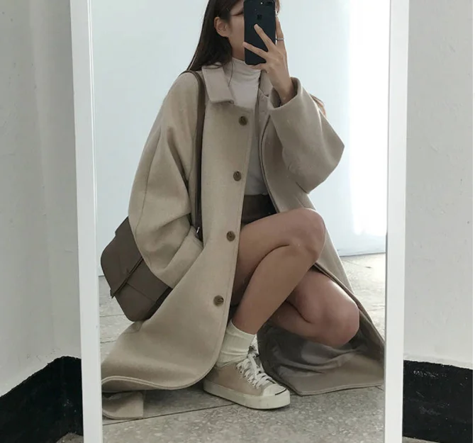 2023 Autumn Long Coat Women Thick Winter Korean Short with Velvet Mid-length Woolen Coat Woman Parkas Coat
