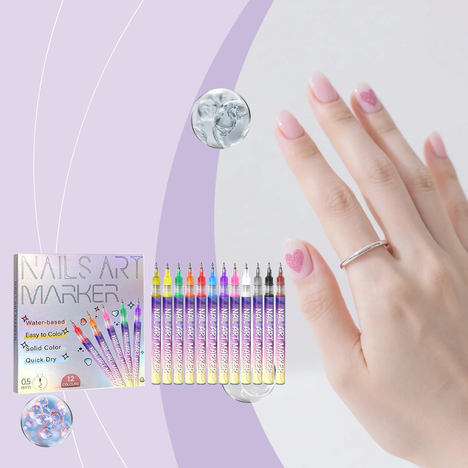 12색 0.5mm 네일 아트 펜 세트 DIY 속건성 그라피티 도팅 포인트 라이너 펜 드로잉 페인팅 DIY 네일 아트용