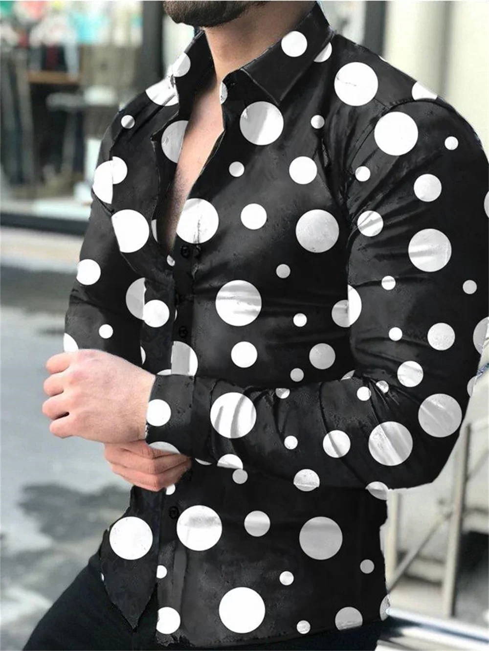 2024 High-quality fashionable men's shirt button shirt casual designer printed long-sleeved shirt men's lapel men's white shirt