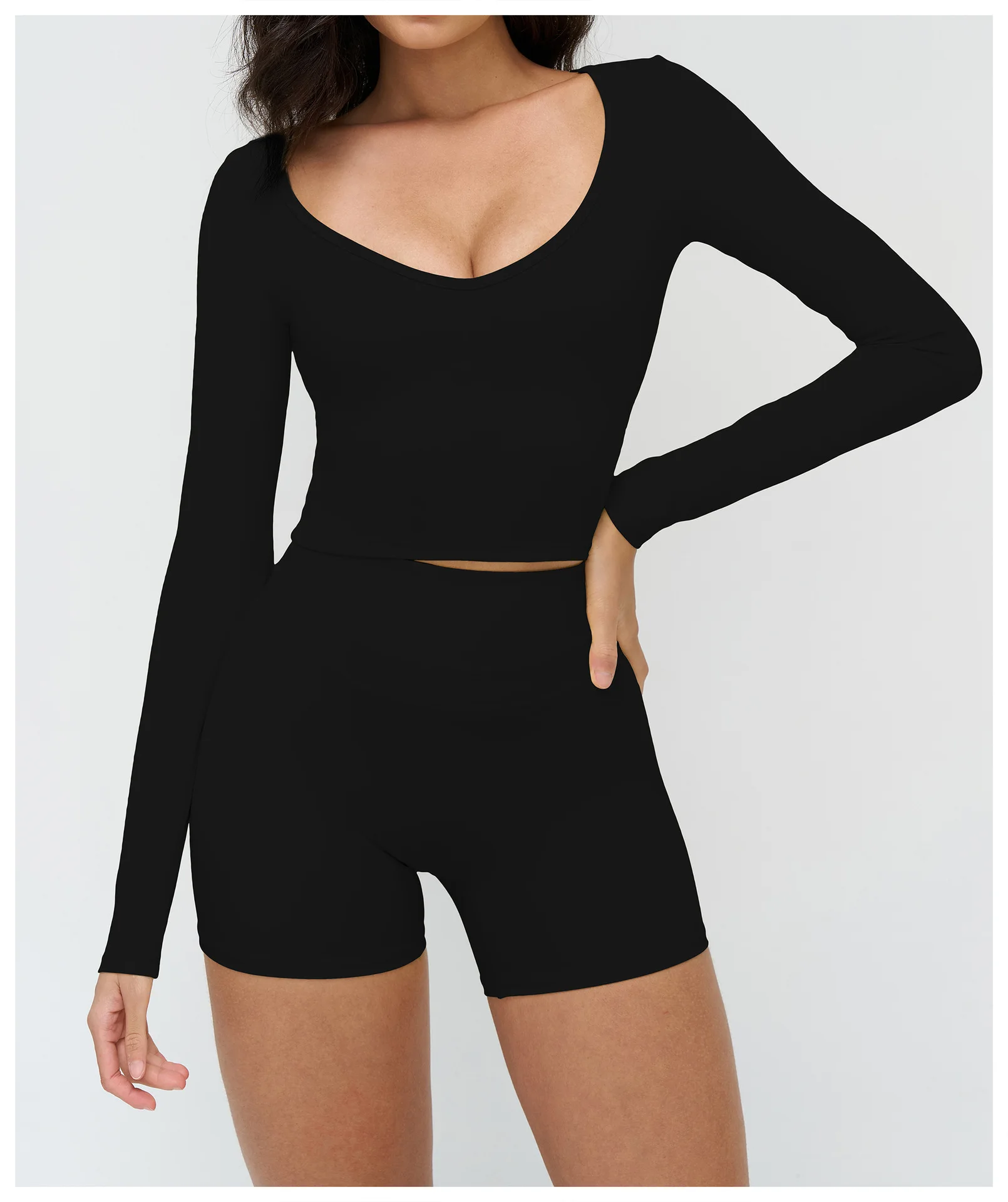 Haut Yoga Femme Manches Longues Col V