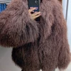 YOLOAgain Women's Real Mongolia Sheep Fur Jacket Dark Brown Sheep Fur Jacket 1