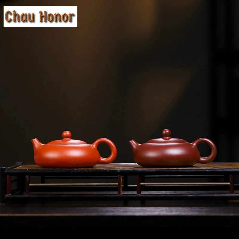 140ml Aesthetic Yixing Purple Clay Teapots Handmade Flat Xishi Pot Raw Ore Mud Kettle Chinese Zisha Tea Set Drinkware Supplies