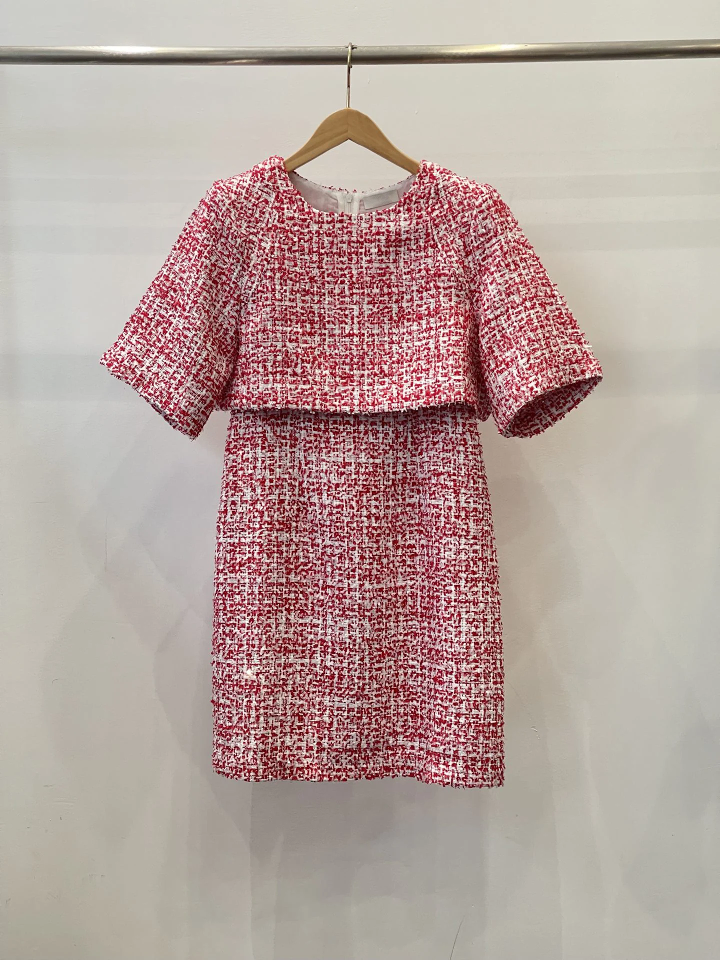 

23 Spring new women's French slim tweed dress, elegant fake two piece design