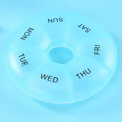 Portable Round 7-Day Pill Organizer - Compact Travel Tablet and Candy Storage Case (Blue)