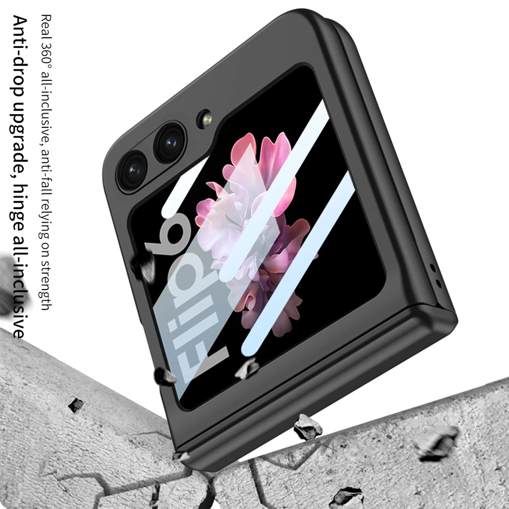 Magnetic Hinge Protection Matte Shockproof Hard Phone Case with Outer Screen Glass