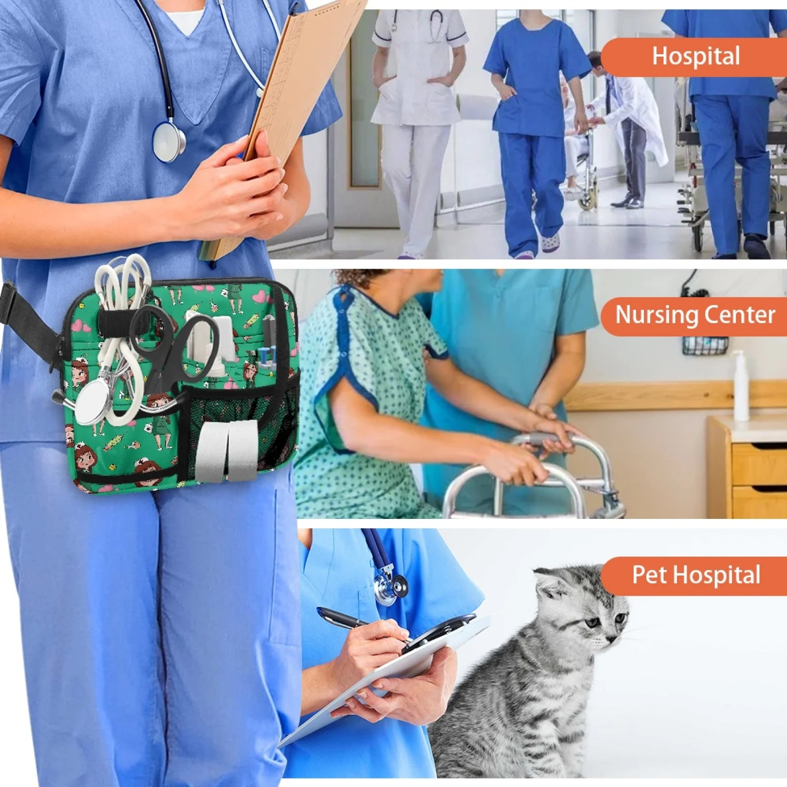 Print Nurse Fanny Pack Multi Pocket Waist Organizer Belt with Adjustable Waist Strap Nurse Pouch Organizer Pouch Portable