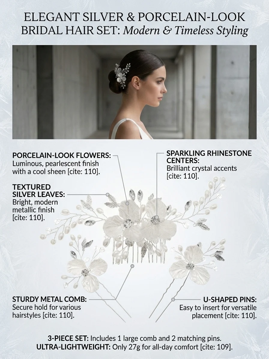 3pc Luxus Acryl Blume Haar Clip & Pin Set Braut Hochzeit Exquisite Schmuck Haar Zubehör Handgemachte Perle Haarspange für Mädchen – Detail 1