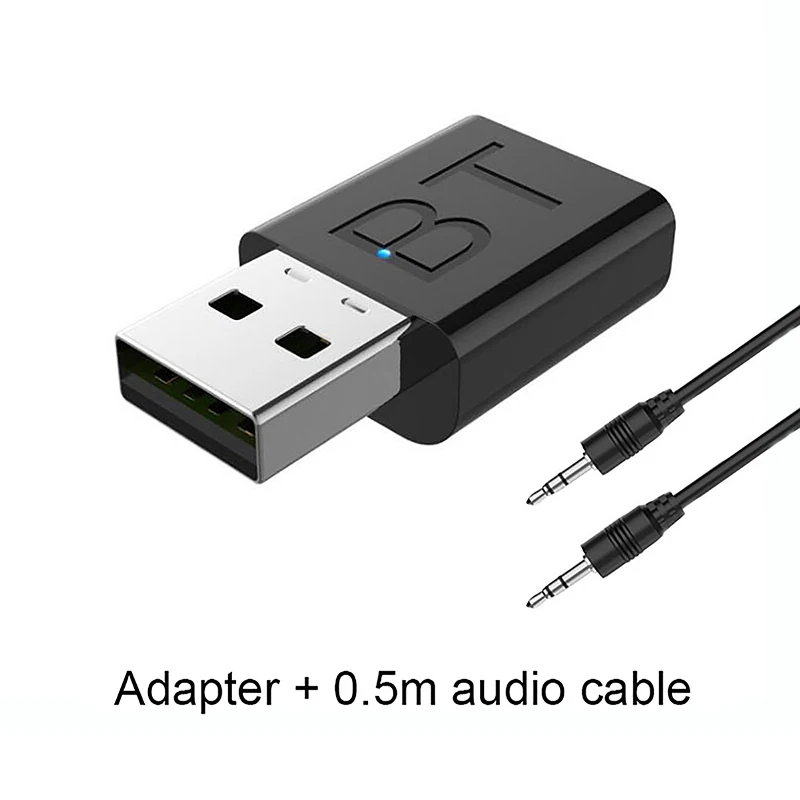 차량용 음악 AUX 스테레오 오디오 어댑터, USB 블루투스 5.0 리시버 무선 블루투스 어댑터, 3.5mm AUX 잭, 1 세트 PC