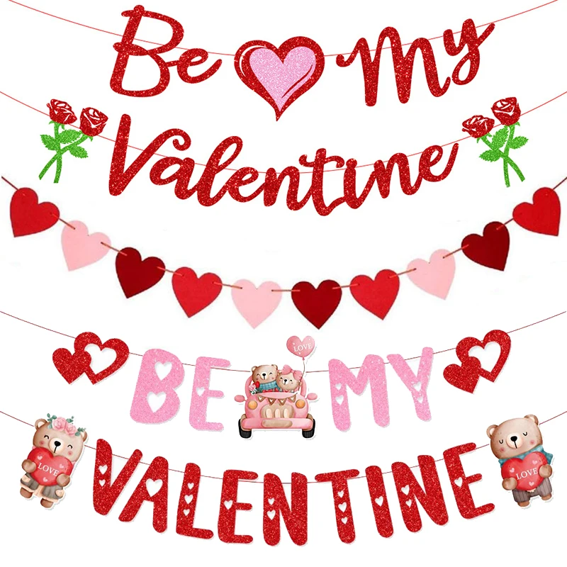 1set Valentine Day Banner Love Heart Paper Banners I Love You Anniversary Hanging Garland Party Supply 2