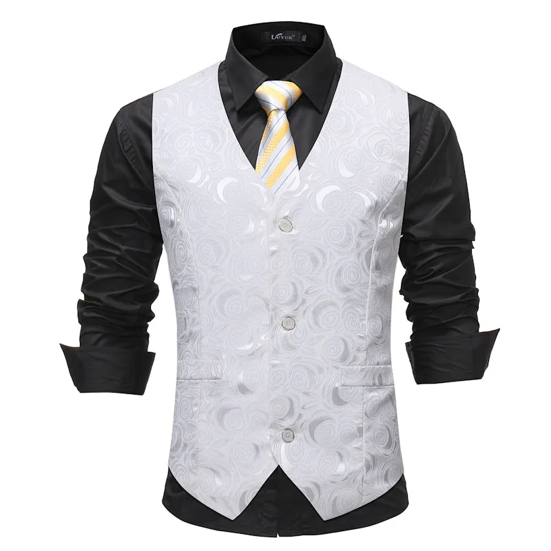 

Vests Vest Single Waistcoat Wedding Groom 2022 Men New Jacquard Rose Men White Men Gilet Floral Breasted Business Autumn Vest