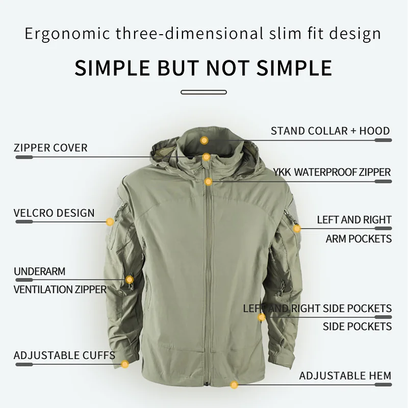 Outdoor Tactical Softshell PCU L5 Jacket Nylon Thin Style Assault Combat Field Coat for Hiking Climbing Military Uniform