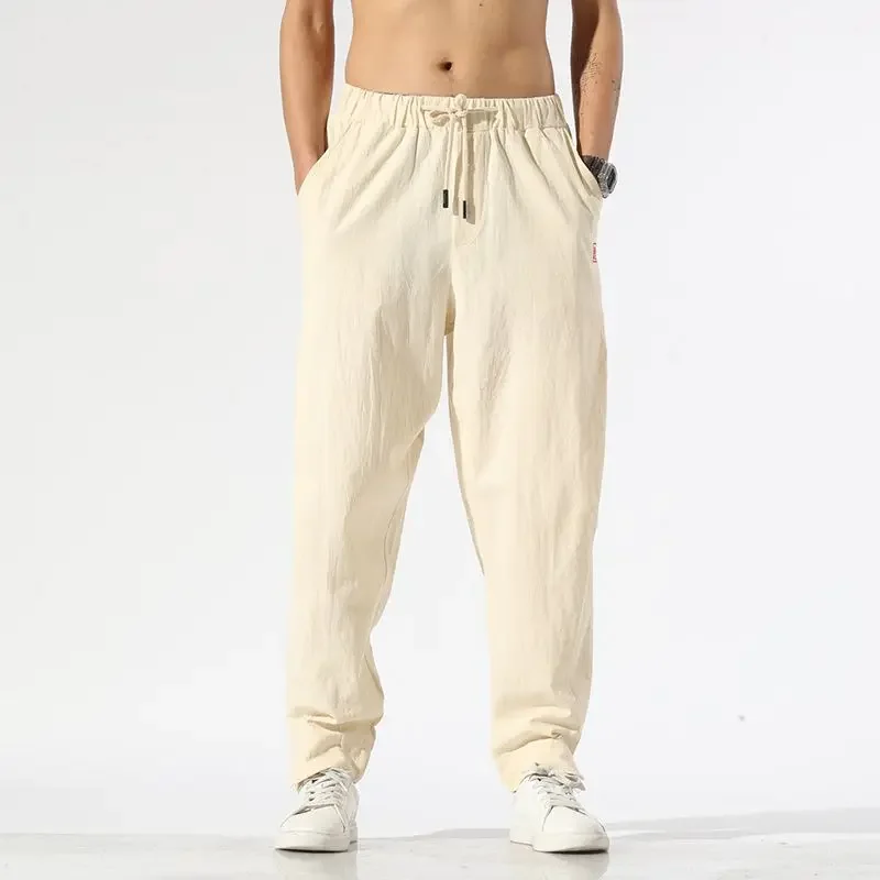 Pantalones de hombre ajustados, pantalones casuales para hombre, lino, harén, tendencia punk, venta regular, estilo coreano, estético, ropa de calle de licra, larga
