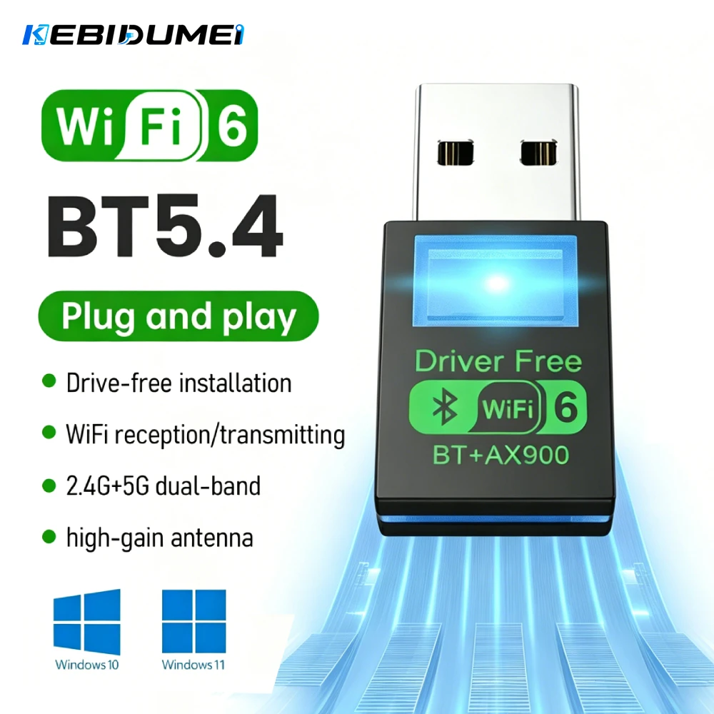 KEBIDUMEI 900Mbps WiFi 6 블루투스 5.4 네트워크 카드 듀얼 밴드 2.4G+5GHz 무선 수신기 어댑터 150Mbps PC 노트북 Win10/11용,900Mbps WiFi 6 Bluetoo