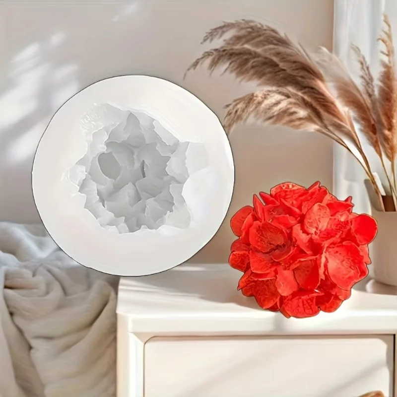 3D 엠보싱 수국 모양 타원형 실리콘 몰드, 재사용 가능, DIY 향초 및 석고 공예에 적합