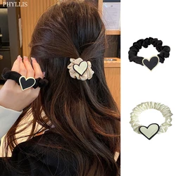 New Korean Love Heart Satin Scrunchies Simplicity Elastic Hair Band Temperament Girls Ponytail Holder Hair Ties Hair Accessories
