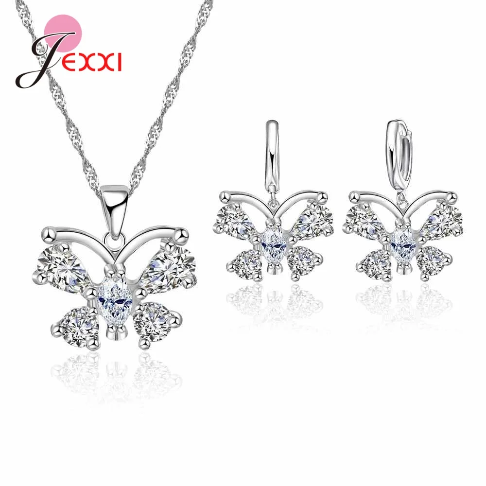 Silver jewelry set jewelry set silver jewelry New Brand Bridal Jewelry Sets 925 Sterling Silver Statement Flower Butterfly Choker Necklaces Zirconia Earrings for Women Gift