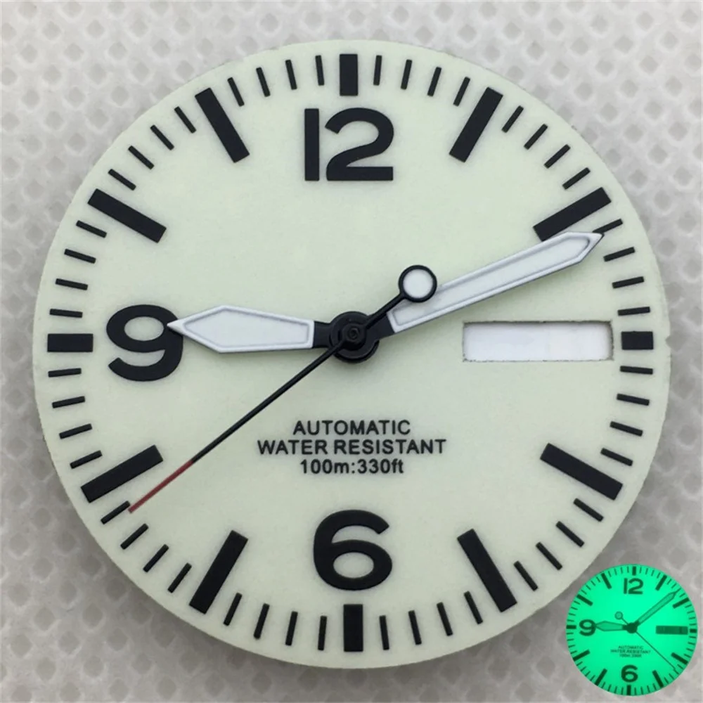 29mm Black and White Full Luminous Dial with Green Luminescence