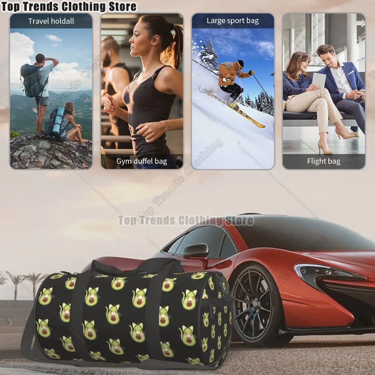 Funny Avocado Cat Gym Bag Animal Travel Training Sports Bags Men Pattern with Shoes Vintage Fitness Bag Outdoor Handbags 6