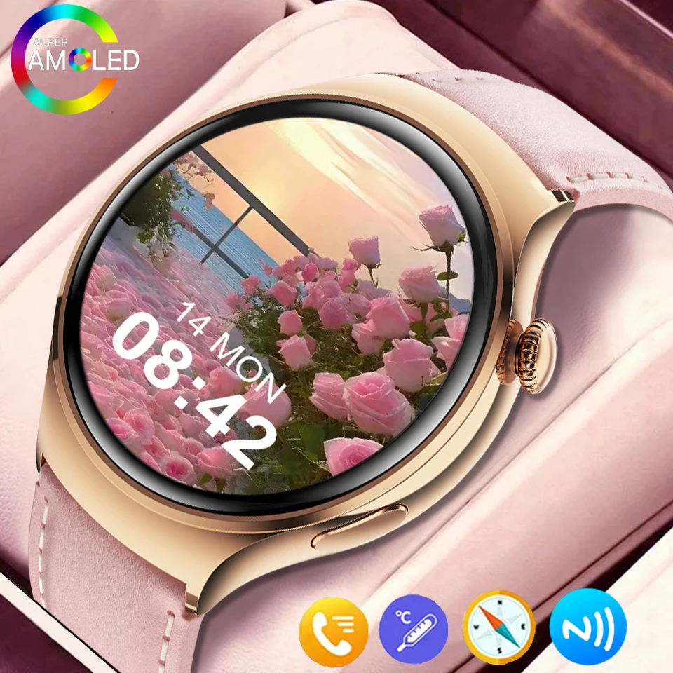 

For Huawei 2024 New Watch GT4 Smart Watch Women AMOLED HD Compass NFC Heart rate Clock BT Call IP68 Waterproof Lady Smartwatch