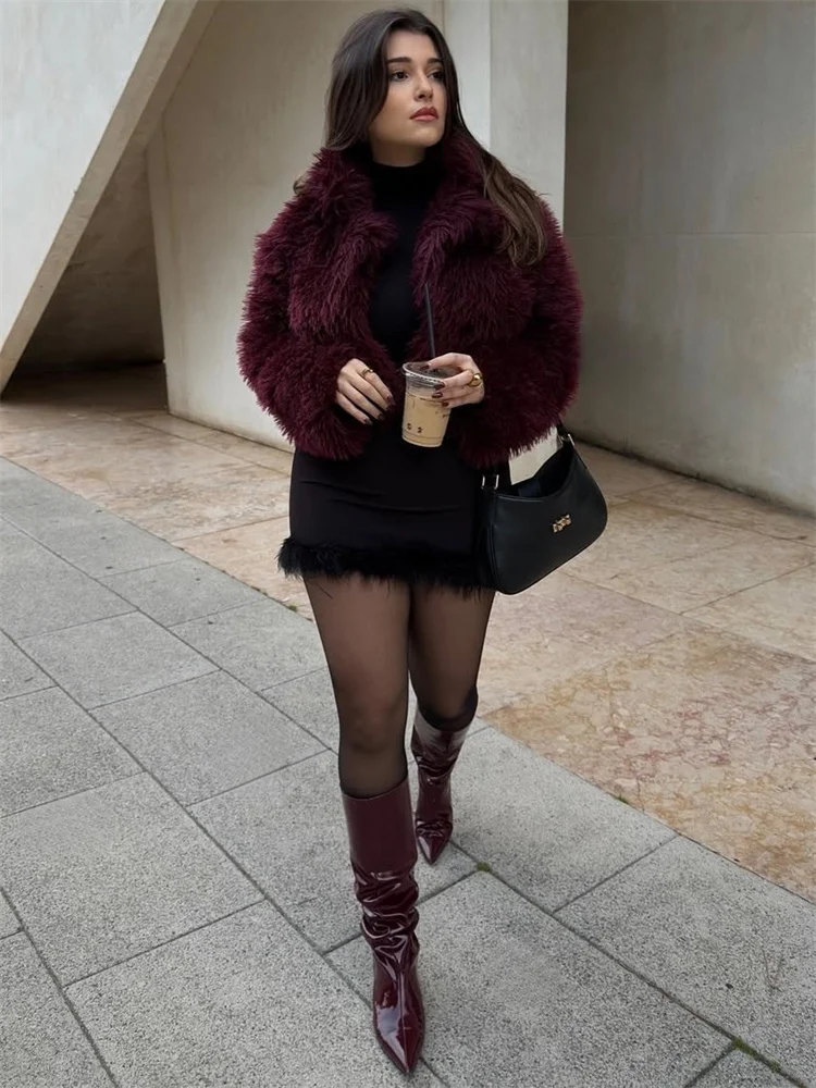 Winter Female Fur Feather Overcoat Loose Patchwork Long Sleeve Lapel Solid Casual Streetwear Women's Luxury 2025 Coat New