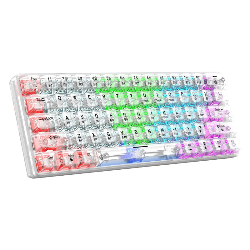 XUNSVFOX 무선 블루투스 트라이 모드 기계식 축 키보드, 투명 케이스, RGB 게이밍 맞춤형 키보드