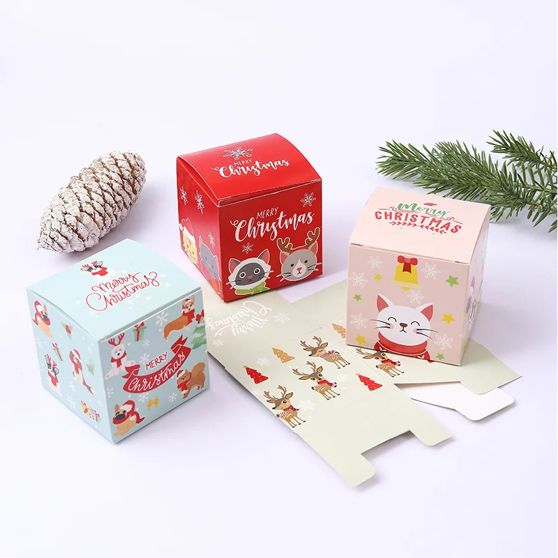 60pcs/lot Christmas Gift Box For Candy Elk Small Chocolate Cake Boxes Mysterious Paper Box