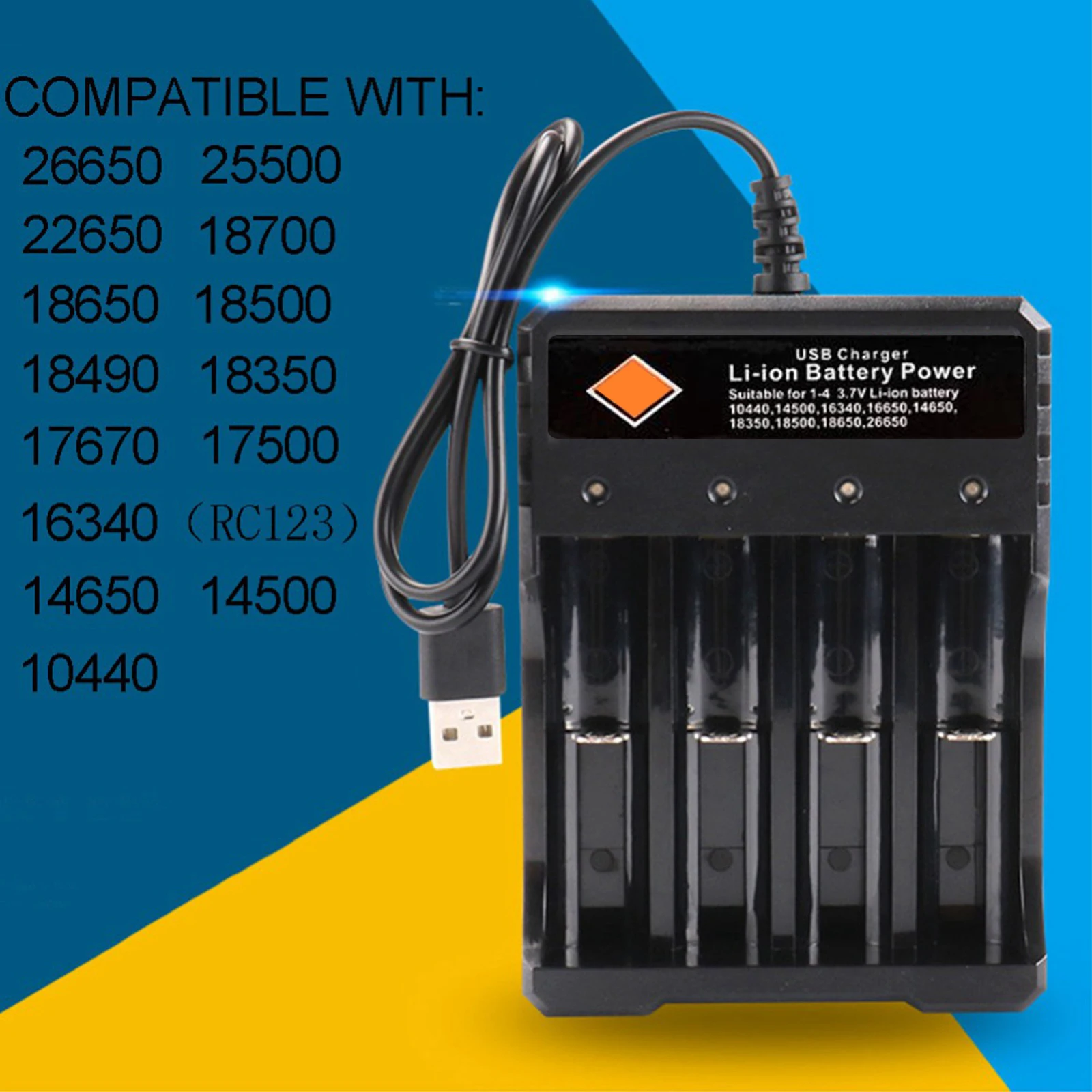 Battery Charger USB 4 Slots for 18650 3.7V Rechargeable Lithium Battery