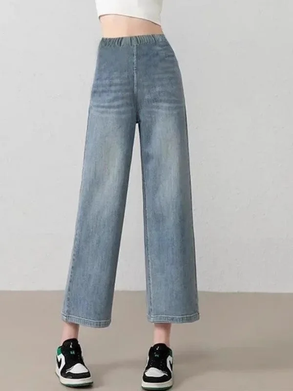 50cm 짧은 임산부 바지 배꼽 지지대 없음 작은 사이즈 스트레이트 레그 스모크 튜브 바지 슬리밍 효과 데님 봄 가을