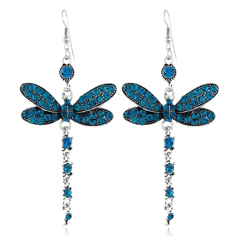 Retro Earring Creative Fashion Inlaid Multicolor Zircon Dragonfly Shape Earrings animal earrings,butterfly earrings