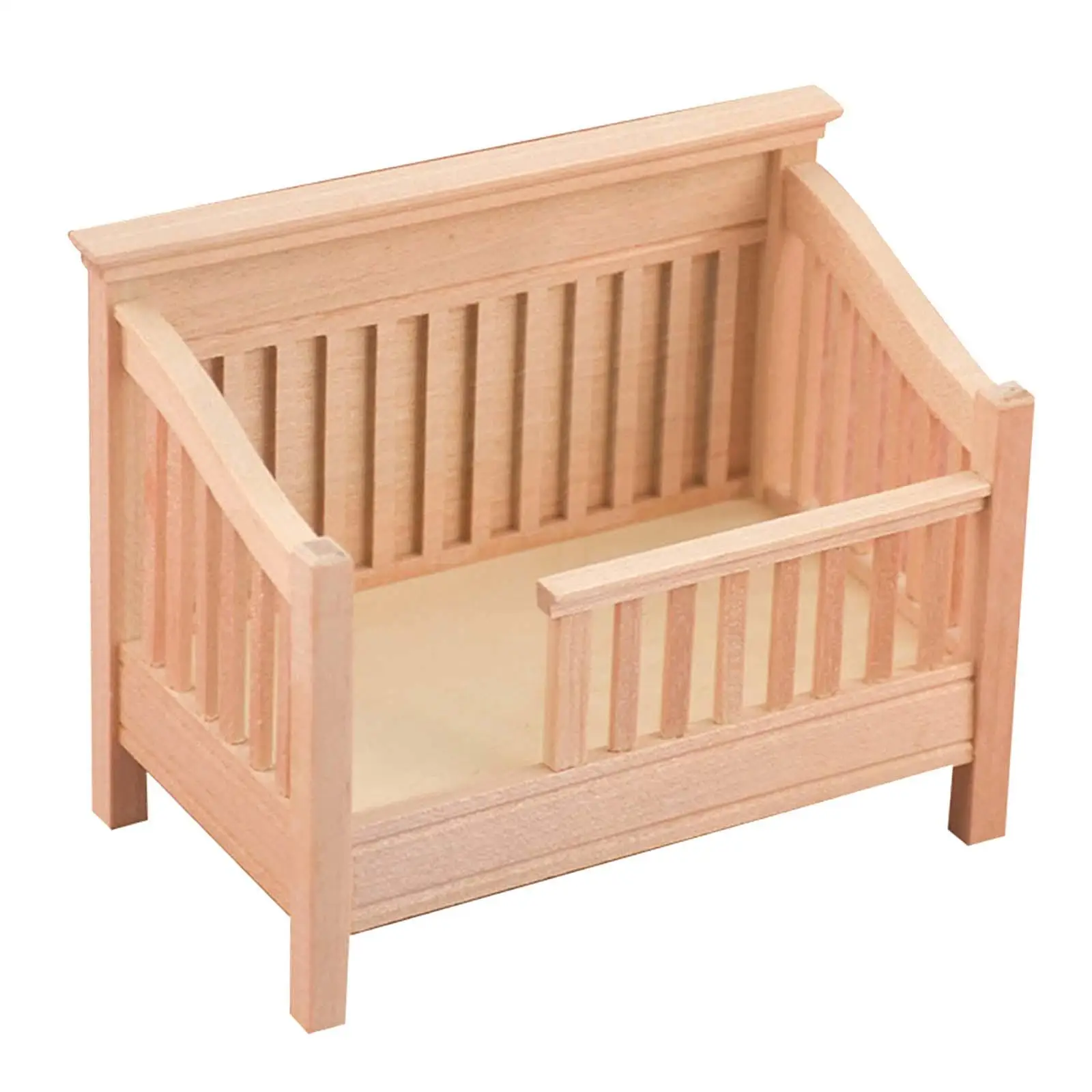 

1/12 Scale Dollhouse Crib Miniature Furniture Handcrafted DIY Crafts for Micro Landscape Ornament Accessories Bedroom Decor